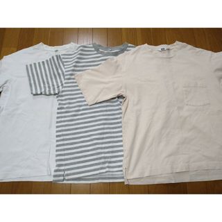 ユニクロ(UNIQLO)のユニクロ　半袖Tシャツ　３枚セット　ボーダー　白　ベージュ(Tシャツ/カットソー(半袖/袖なし))