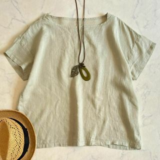 ネストローブ(nest Robe)のネストローブ 半袖ブラウス シャツ リネン 麻 ボートネック 若草色 gw9(シャツ/ブラウス(半袖/袖なし))