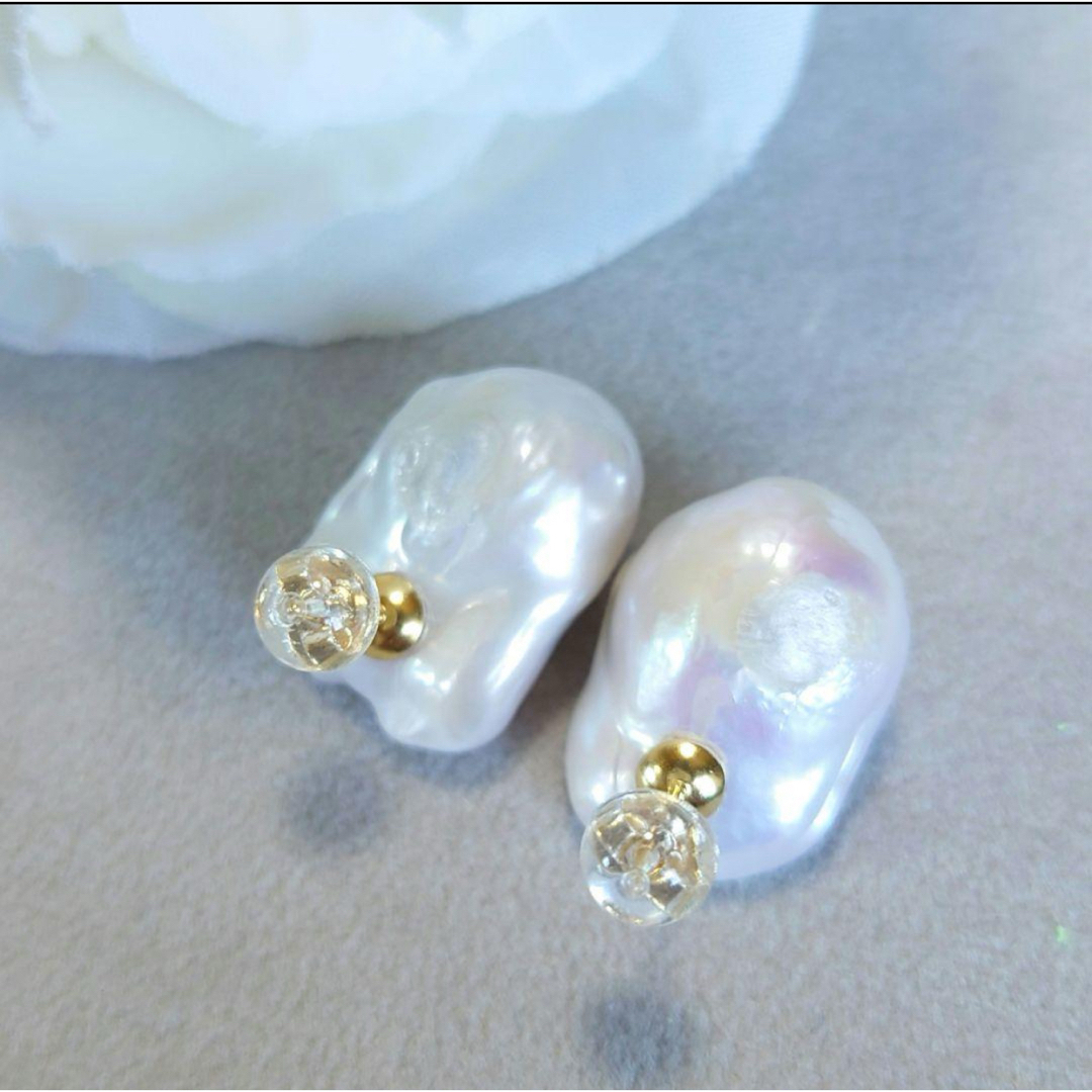 高品質 (A003) 天然真珠 バロックパール ピアス レディースのアクセサリー(ピアス)の商品写真