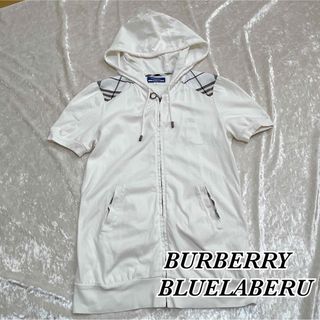 バーバリーブルーレーベル(BURBERRY BLUE LABEL)のバーバリー ロンドン ブルーレーベル 半袖 パーカー 白 チェック 38 M(パーカー)