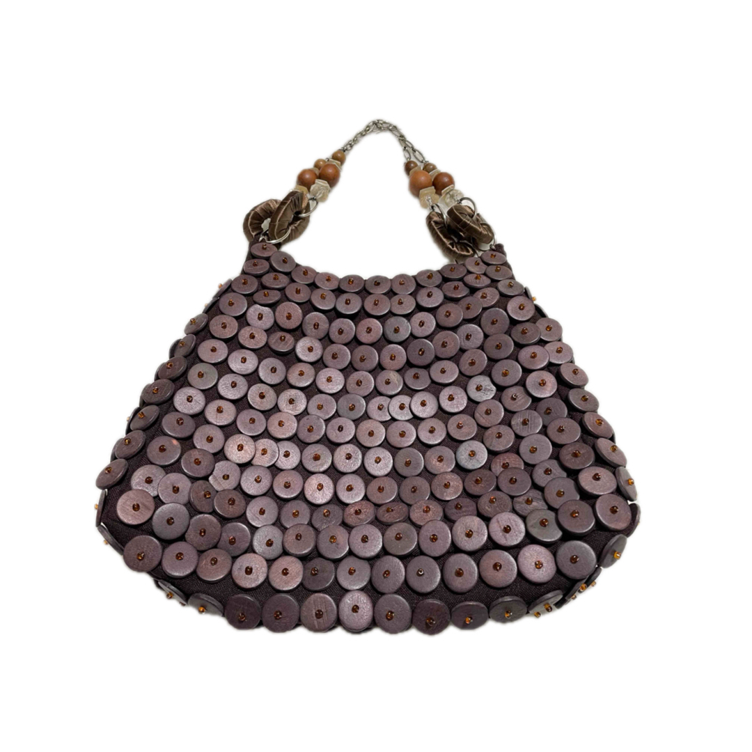 美品 ハンドバッグ  サテン　貝殻 ボタン　ブラック レディースのバッグ(ハンドバッグ)の商品写真
