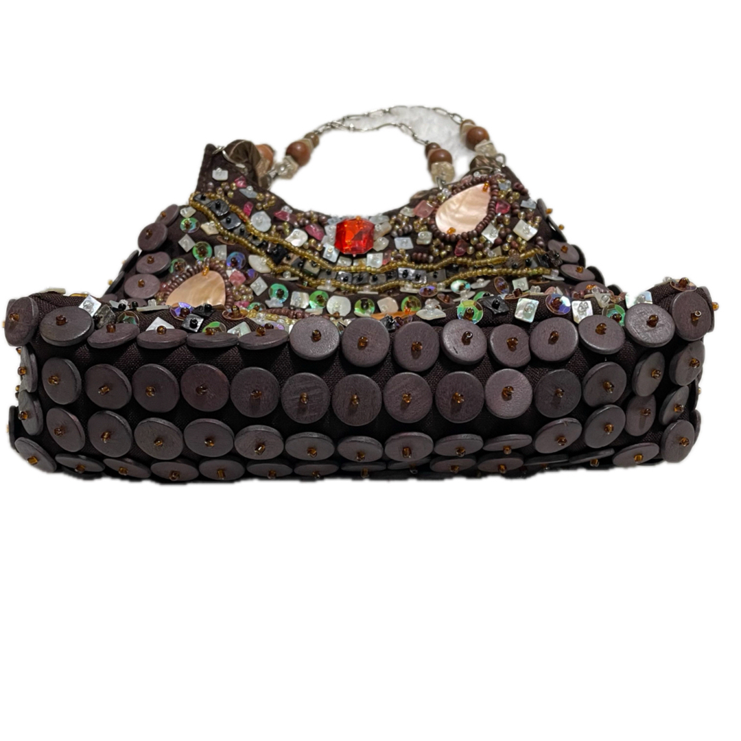 美品 ハンドバッグ  サテン　貝殻 ボタン　ブラック レディースのバッグ(ハンドバッグ)の商品写真