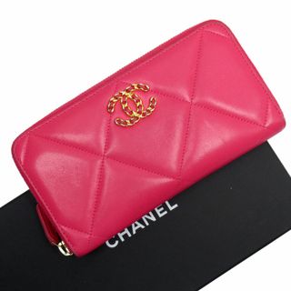 シャネル(CHANEL)のシャネル CHANEL ラウンドファスナー長財布 レザー ピンク ゴールド レディース 送料無料【中古】 w0220i(財布)