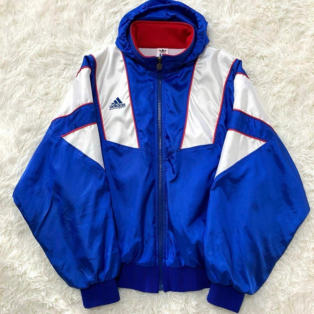 adidas(アディダス)のadidas ナイロンジャケット トラックジャケット L 青 白 赤 90s メンズのジャケット/アウター(ナイロンジャケット)の商品写真