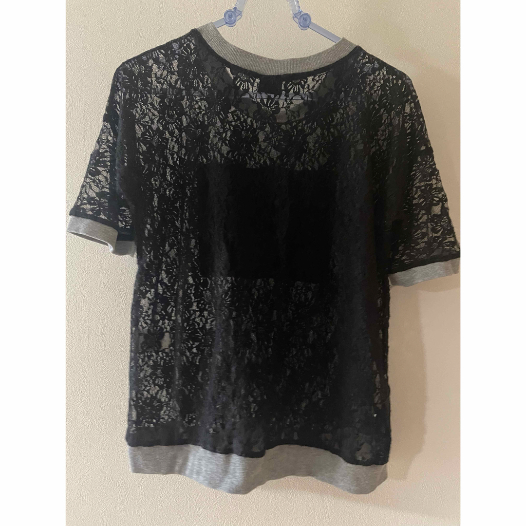 夏服 春服 レース 黒 レディースのトップス(シャツ/ブラウス(半袖/袖なし))の商品写真