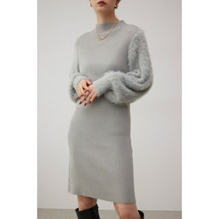 AZUL by moussy - シャギースリーブミニニットワンピース