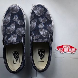 バンズボルト(VANS VAULT)のバンズ　VANZ スリッポン　コラボ　ブルー　ホワイト　ドクロ　骸骨　25.0(スリッポン/モカシン)