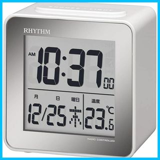 【色:ホワイト】リズム(RHYTHM) 目覚まし時計 電波時計 デジタル 小さい(置時計)