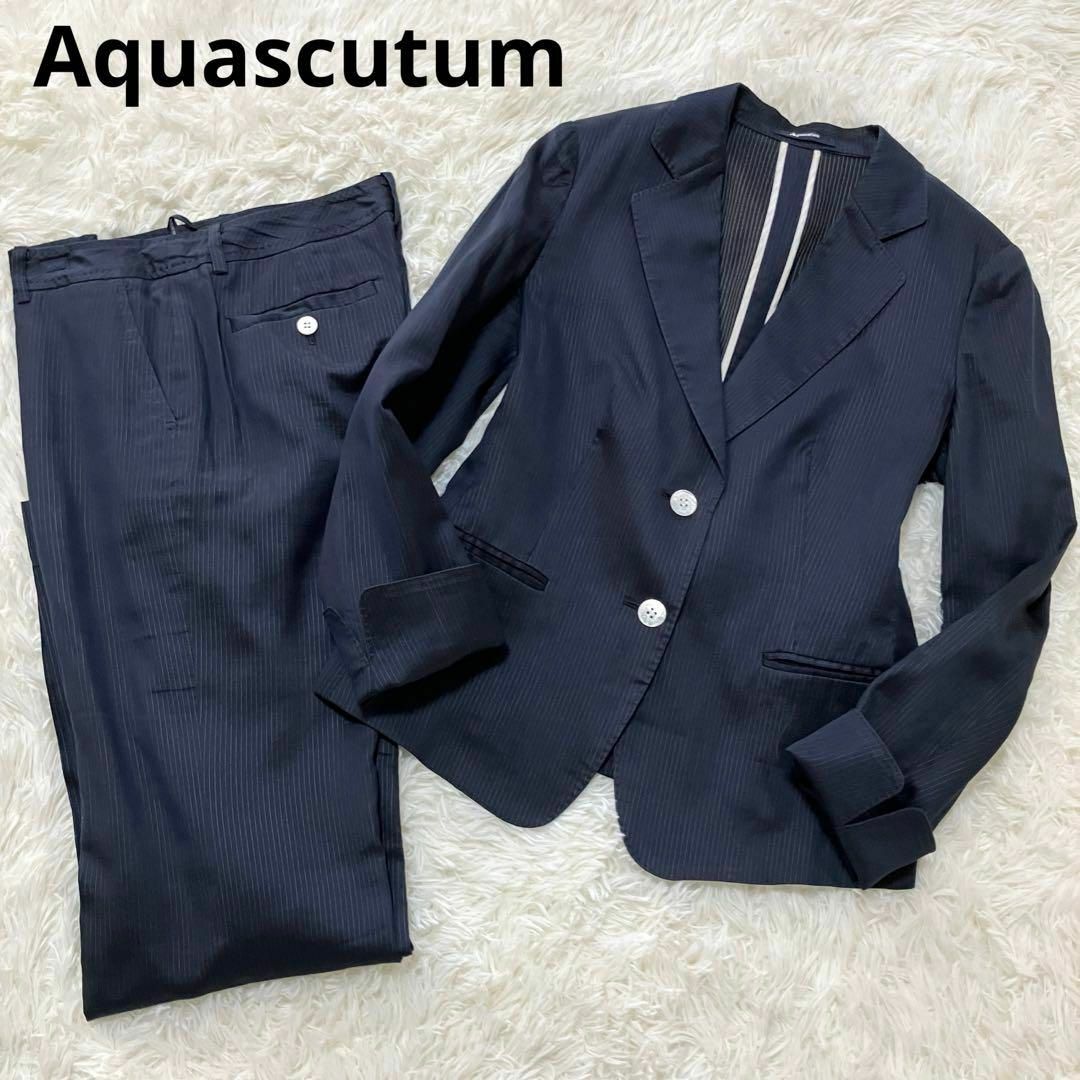 AQUA SCUTUM(アクアスキュータム)のアクアスキュータム パンツスーツ セットアップ ネイビー ストライプ 8 貝釦 その他のその他(その他)の商品写真