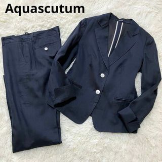 アクアスキュータム(AQUA SCUTUM)のアクアスキュータム パンツスーツ セットアップ ネイビー ストライプ 8 貝釦(その他)