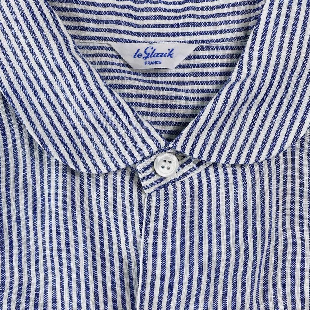 LE GLAZIK(ルグラジック)の美品♪ LE GLAZIK ルグラジック リネンシャツ 丸襟 ストライプ レディースのトップス(シャツ/ブラウス(半袖/袖なし))の商品写真