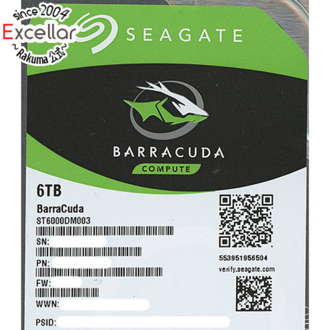 SEAGATE(シーゲイト)のSEAGATE製HDD　ST6000DM003　6TB SATA600　12000～13000時間以内 スマホ/家電/カメラのPC/タブレット(PC周辺機器)の商品写真
