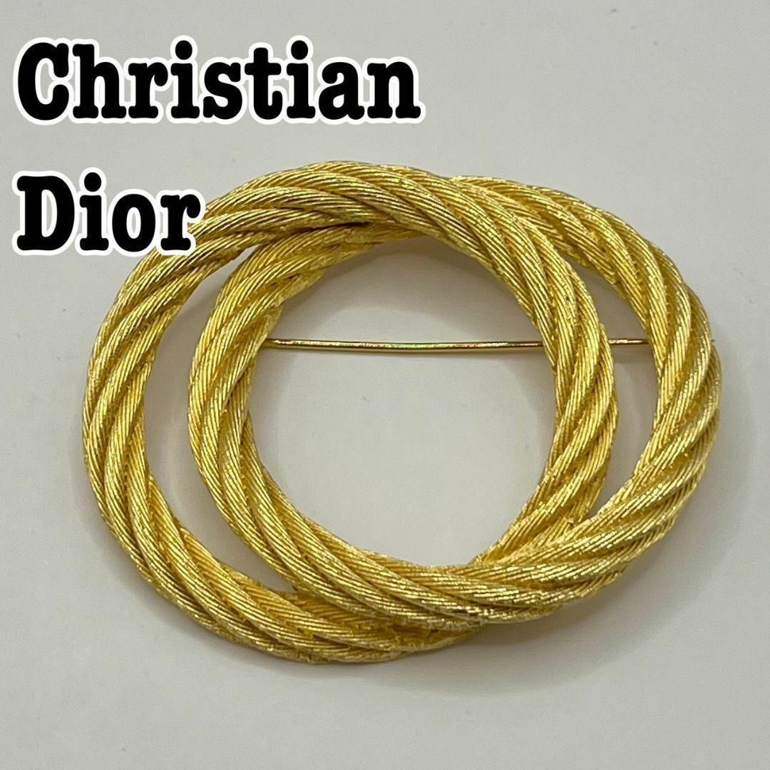 Christian Dior(クリスチャンディオール)のChristian Dior ツイストロープ　ピンブローチ　サークル　ゴールド レディースのアクセサリー(ブローチ/コサージュ)の商品写真