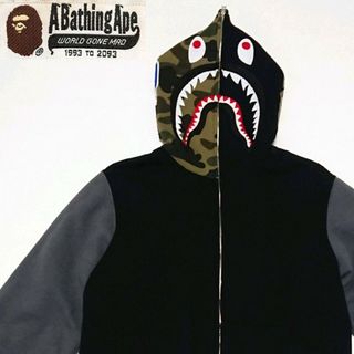 A BATHING APE - 希少モデル アベイシングエイプ  裏地 キルティング シャーク ジップ パーカー