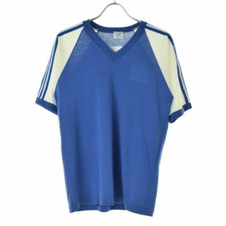 アディダス(adidas)の【ADIDAS】80s USA製 Vネック3本ストライプ ラグラン半袖Tシャツ(Tシャツ/カットソー(半袖/袖なし))