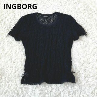 INGEBORG - INGBORG インゲボルグ　レース　花柄　Tシャツ　ブラック　M