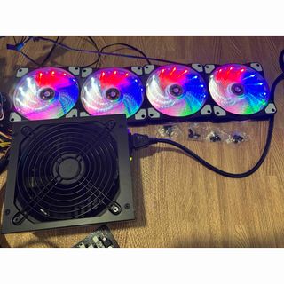 80PlUS電源ユニット1000W/花色LED15灯ファン4個セット新品ネジ付き