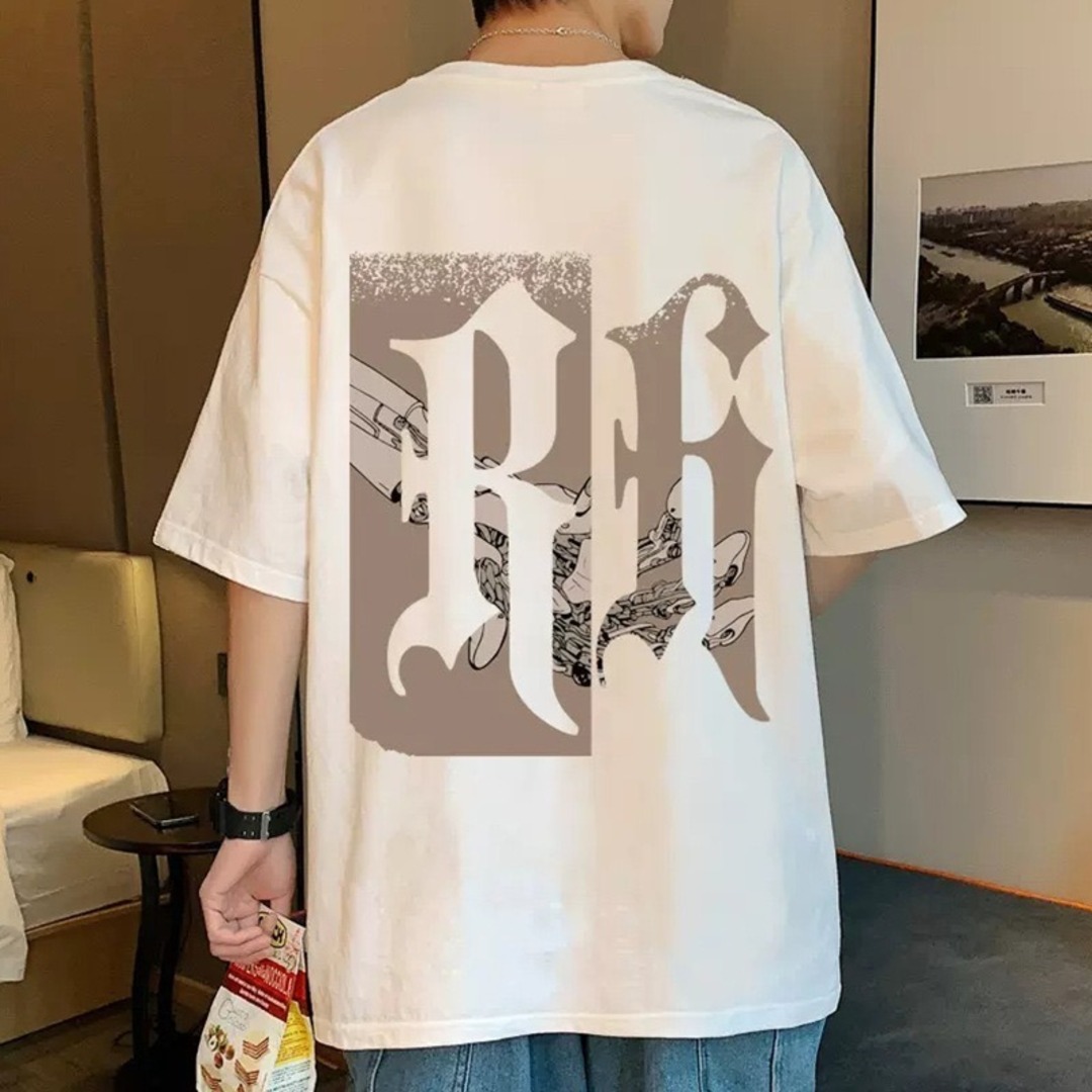 メンズ　Ｔシャツ　２ＸＬ　白　ビッグロゴ　オーバーサイズ　五分袖　ヒップホップ メンズのトップス(Tシャツ/カットソー(半袖/袖なし))の商品写真