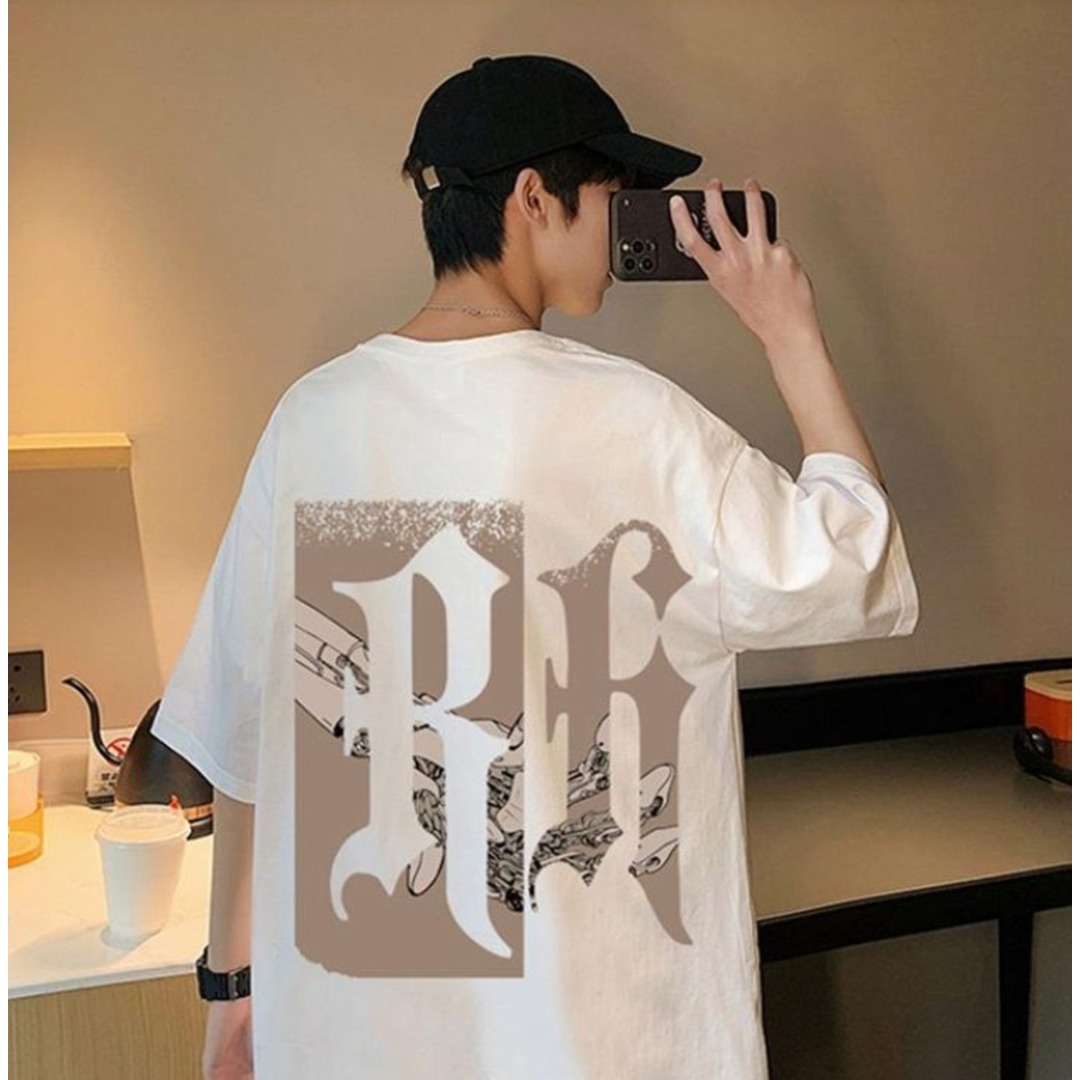メンズ　Ｔシャツ　２ＸＬ　白　ビッグロゴ　オーバーサイズ　五分袖　ヒップホップ メンズのトップス(Tシャツ/カットソー(半袖/袖なし))の商品写真