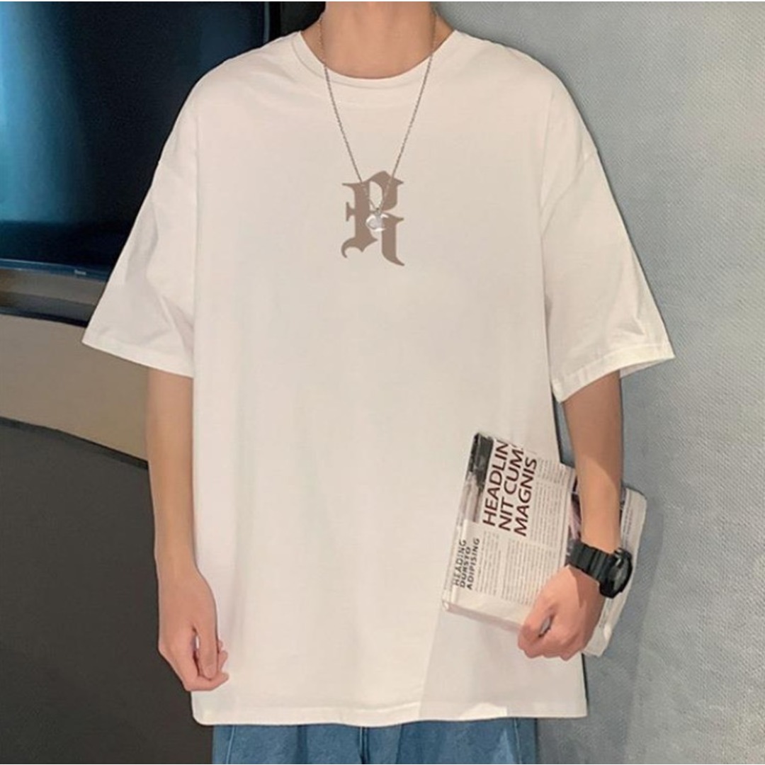 メンズ　Ｔシャツ　２ＸＬ　白　ビッグロゴ　オーバーサイズ　五分袖　ヒップホップ メンズのトップス(Tシャツ/カットソー(半袖/袖なし))の商品写真