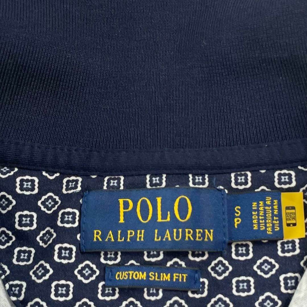 POLO RALPH LAUREN(ポロラルフローレン)の美品♪ポロラルフローレン 総柄 半袖ポロシャツ ポニー刺繍 ネイビー S メンズのトップス(ポロシャツ)の商品写真