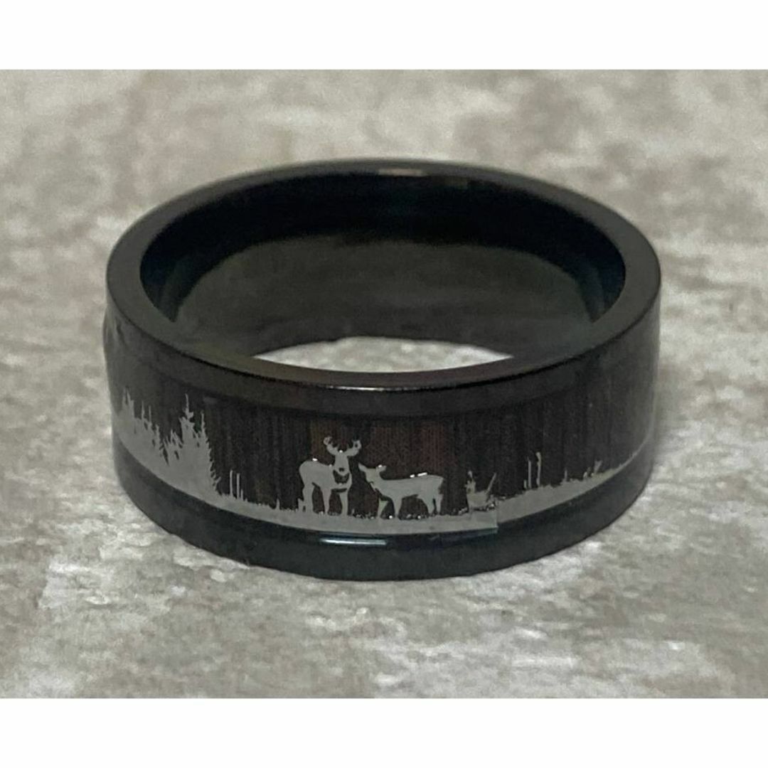 「鹿の親子　指輪　17号/サイズ8 メタル製/木目調」427 メンズのアクセサリー(リング(指輪))の商品写真
