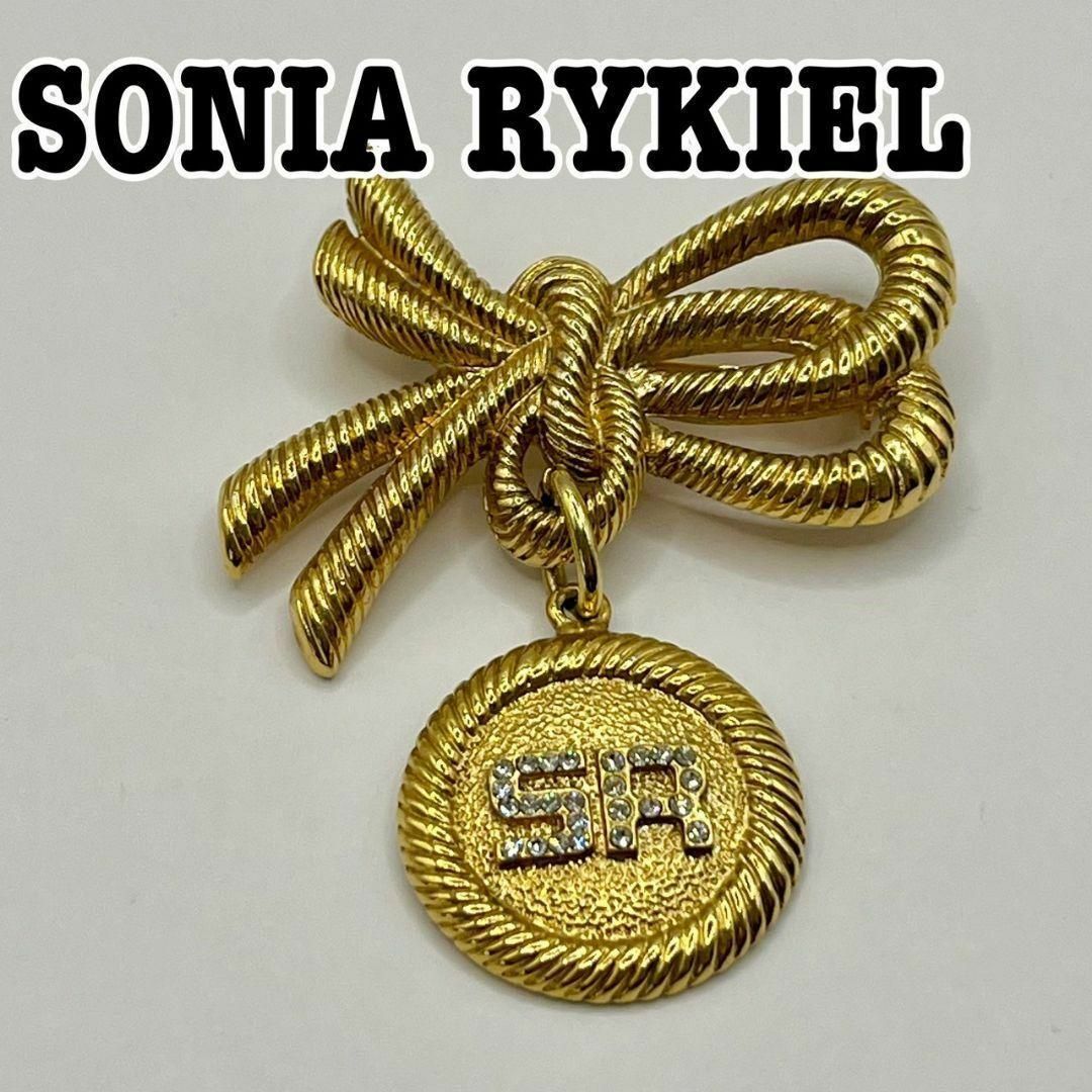 SONIA RYKIEL(ソニアリキエル)の美品 SONIA RYKIEL ツイストロープ　ラインストーンロゴ　ピンブローチ レディースのアクセサリー(ブローチ/コサージュ)の商品写真