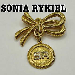 美品 SONIA RYKIEL ツイストロープ　ラインストーンロゴ　ピンブローチ