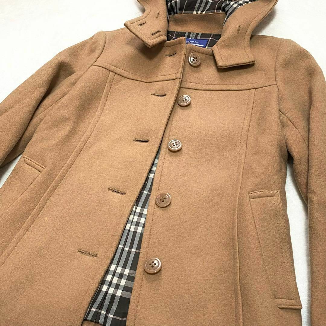 BURBERRY BLUE LABEL(バーバリーブルーレーベル)のバーバリーブルーレーベル　ウールコート　ブラウン　38（M相当）　裏地チェック柄 レディースのジャケット/アウター(その他)の商品写真