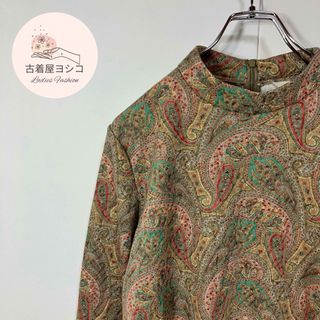 【長袖Tシャツ　ペイズリーデザイン　ジップ　ラビットウール混　古着】(Tシャツ(長袖/七分))