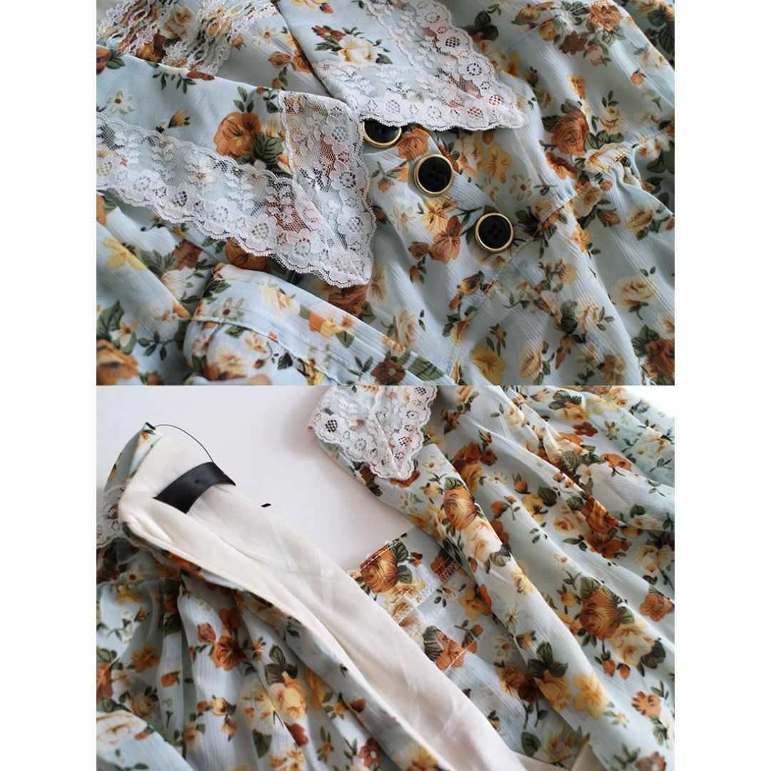 新品 オールインワン サロペット M ロンパース フラワー柄 花柄 ライトブルー レディースのパンツ(オールインワン)の商品写真
