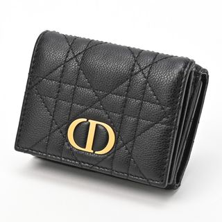 ディオール / DIOR   カロ コンパクト ウォレット/三つ折り財布   S5030UWHC　カナージュ カーフスキン　ブラック 　【中古】 商品番号 S-155526(財布)