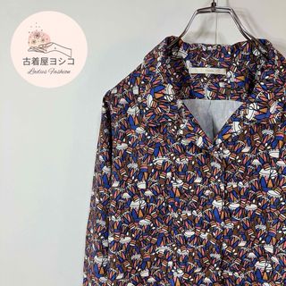 【長袖シャツ　太鼓　パターン柄デザイン　開襟　スクエアカット　ポリ　古着】(シャツ/ブラウス(長袖/七分))