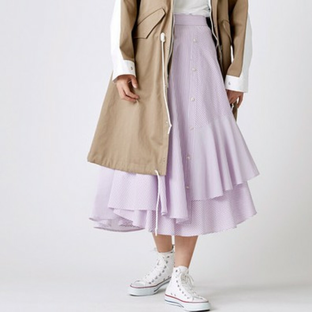 NOISE MAKER(ノイズメーカー)のTRUNO by NOISE MAKER　アシンメトリーストライプロングスカート レディースのスカート(ロングスカート)の商品写真