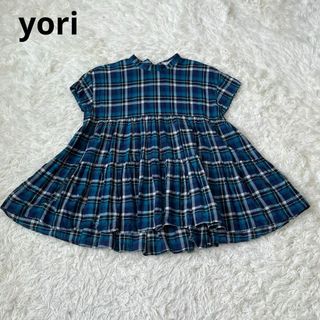 yori ヨリ　チェック　ブラウス　ブルー(シャツ/ブラウス(半袖/袖なし))