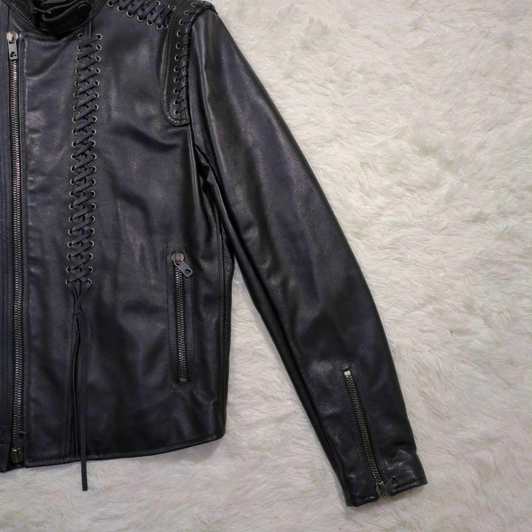 DIESEL BLACK GOLD(ディーゼルブラックゴールド)のBLACK GOLD レザー ライダースジャケットフリンジ サイズ40 ブラック メンズのジャケット/アウター(レザージャケット)の商品写真