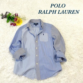 ポロラルフローレン(POLO RALPH LAUREN)の美品⭐️ポロ ラルフローレン ストライプ  シャツ コットン ポニー刺繍ブルーM(シャツ/ブラウス(長袖/七分))