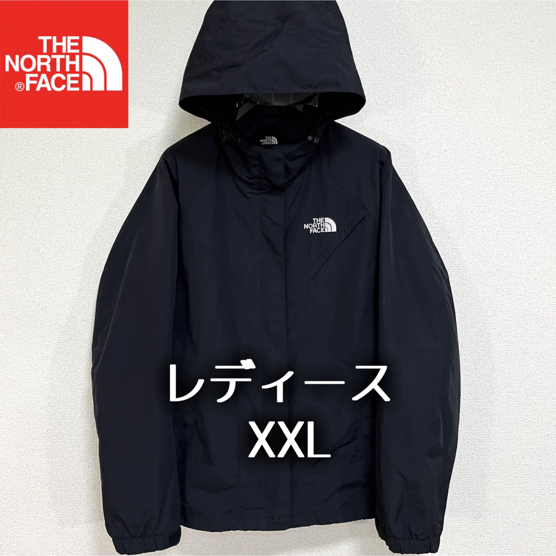 THE NORTH FACE(ザノースフェイス)の美品人気ノースフェイス マウンテンパーカー レディースXXL ブラック ロゴ刺繍 レディースのジャケット/アウター(ナイロンジャケット)の商品写真