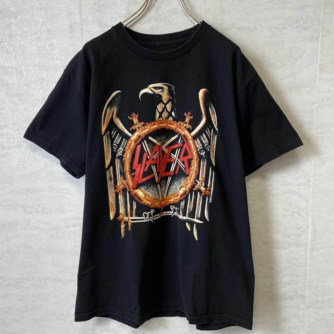 MUSIC TEE(ミュージックティー)のバンドＴシャツ　スレイヤー　オーバーサイズＬ　黒ブラック　半袖Ｔシャツ　古着 メンズのトップス(Tシャツ/カットソー(半袖/袖なし))の商品写真