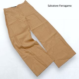 サルヴァトーレフェラガモ(Salvatore Ferragamo)のサルヴァトーレフェラガモ リネン100% ワイドパンツ ベージュ L(カジュアルパンツ)