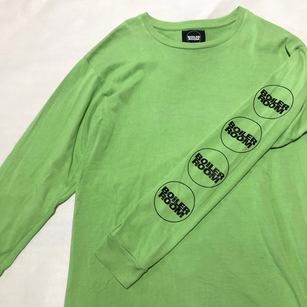 【美品】BOILER ROOMボイラールーム ロゴラインTシャツ 蛍光グリーンM メンズのトップス(Tシャツ/カットソー(七分/長袖))の商品写真
