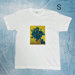 ゴッホ　アイリス（黄色の背景バージョン）綿TシャツSサイズ白SMLサイズ有り(Tシャツ/カットソー(半袖/袖なし))