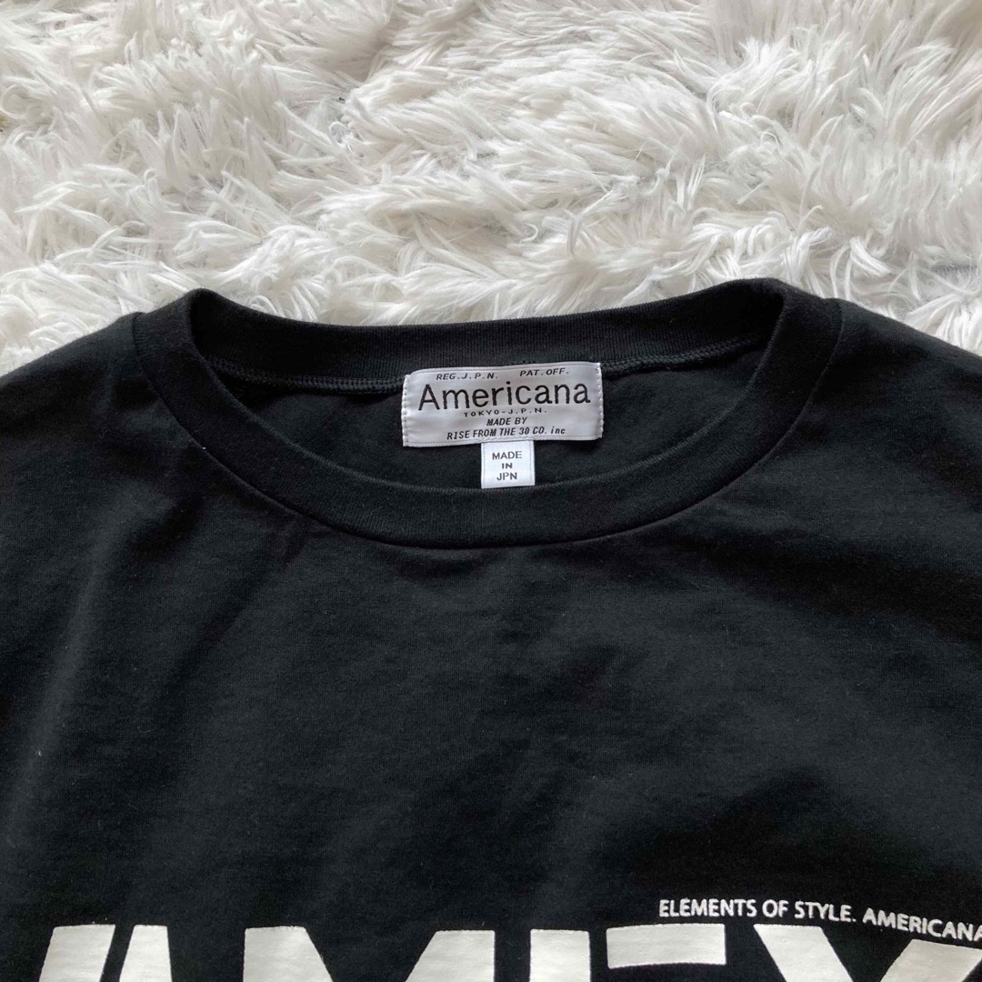 AMERICANA(アメリカーナ)の美品　アメリカーナフレンチスリーブTシャツ　ブラック　ロゴ　コットン メンズのトップス(Tシャツ/カットソー(半袖/袖なし))の商品写真