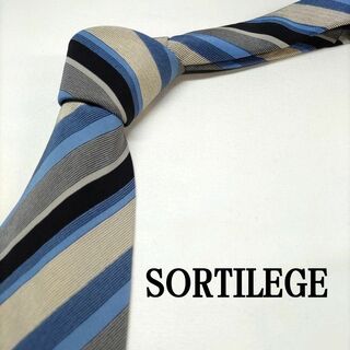 SORTILEGE ブルー グレー ストライプ シルク イタリア製 ネクタイ(ネクタイ)