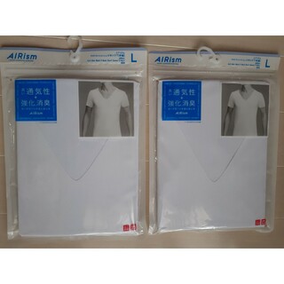 ユニクロ(UNIQLO)のユニクロ　エアリズム　L　デオドラントメッシュ　Vネック　白　半袖 ２枚セット(Tシャツ/カットソー(半袖/袖なし))