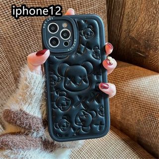 iphone12ケース 熊　TPU　カーバー　ブラック2(iPhoneケース)