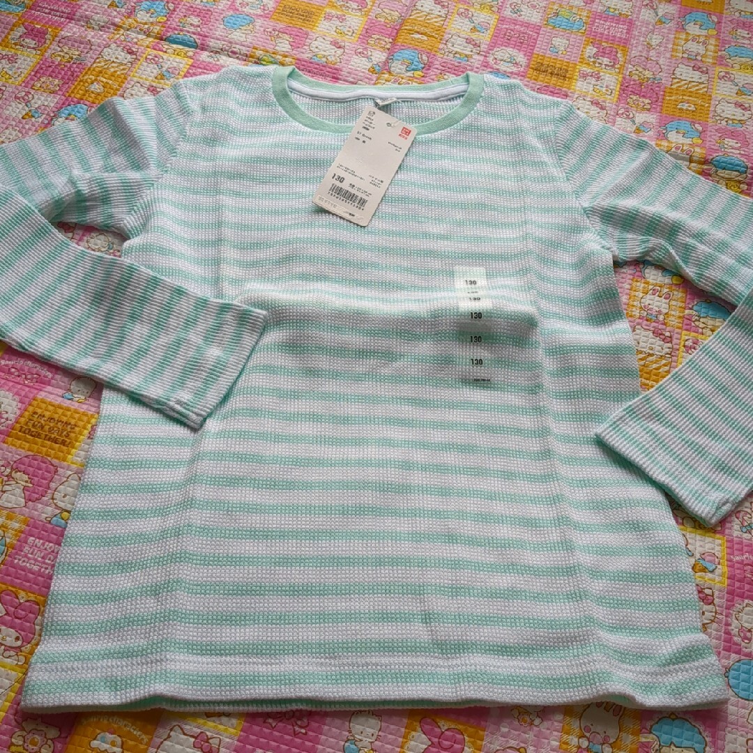 UNIQLO(ユニクロ)のボーダーワッフルT 130 キッズ/ベビー/マタニティのキッズ服女の子用(90cm~)(Tシャツ/カットソー)の商品写真