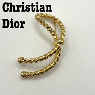 クリスチャンディオール(Christian Dior)の美品 Christian Dior ブローチ ツイスト ロープ リボン ゴールド(ブローチ/コサージュ)