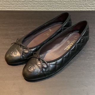 シャネル CHANEL マトラッセ リボン バレエシューズ ブラック 36.5C