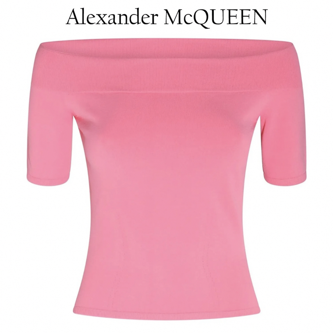 Alexander McQueen(アレキサンダーマックイーン)の今期物 Alexander McQUEEN ピンク オフショルダーニット レディースのトップス(ニット/セーター)の商品写真